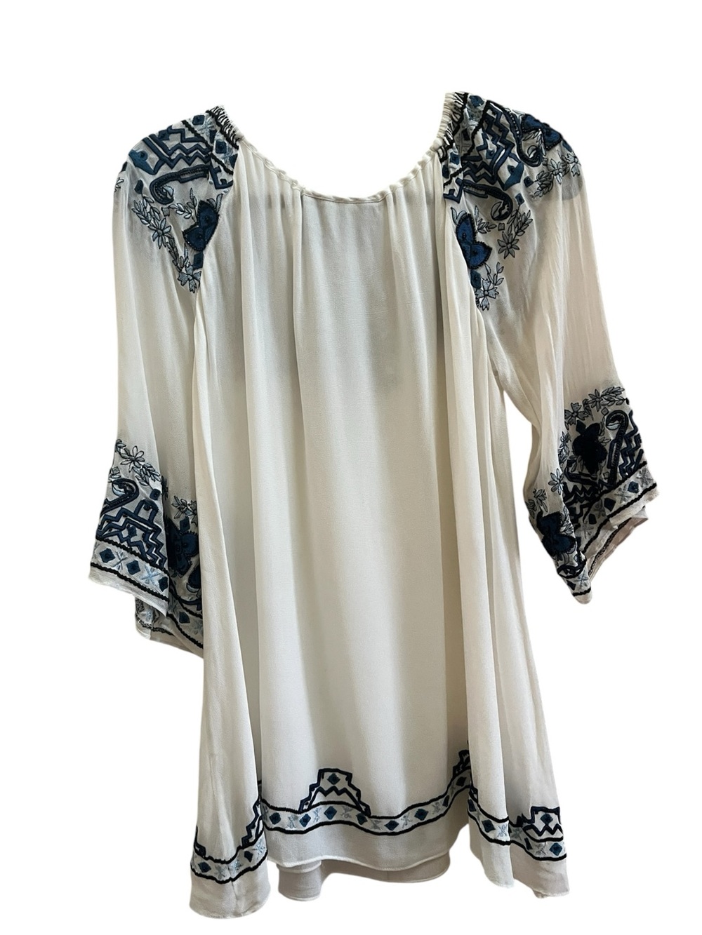 Vintage Collection XL NWT Handwoven Embroidered Boho Tunic White Blue Artisan - Picture 3 of 8
